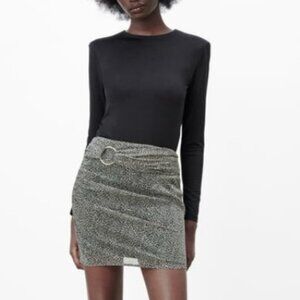 NWT ZARA Animal Print Mini Skirt Front Belt wGold Buckle Side Ruching 2297/741 S
